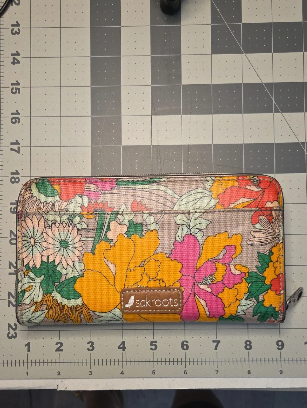 Sakroots Floral Zip Wallet in Yellow Pink Green Orange